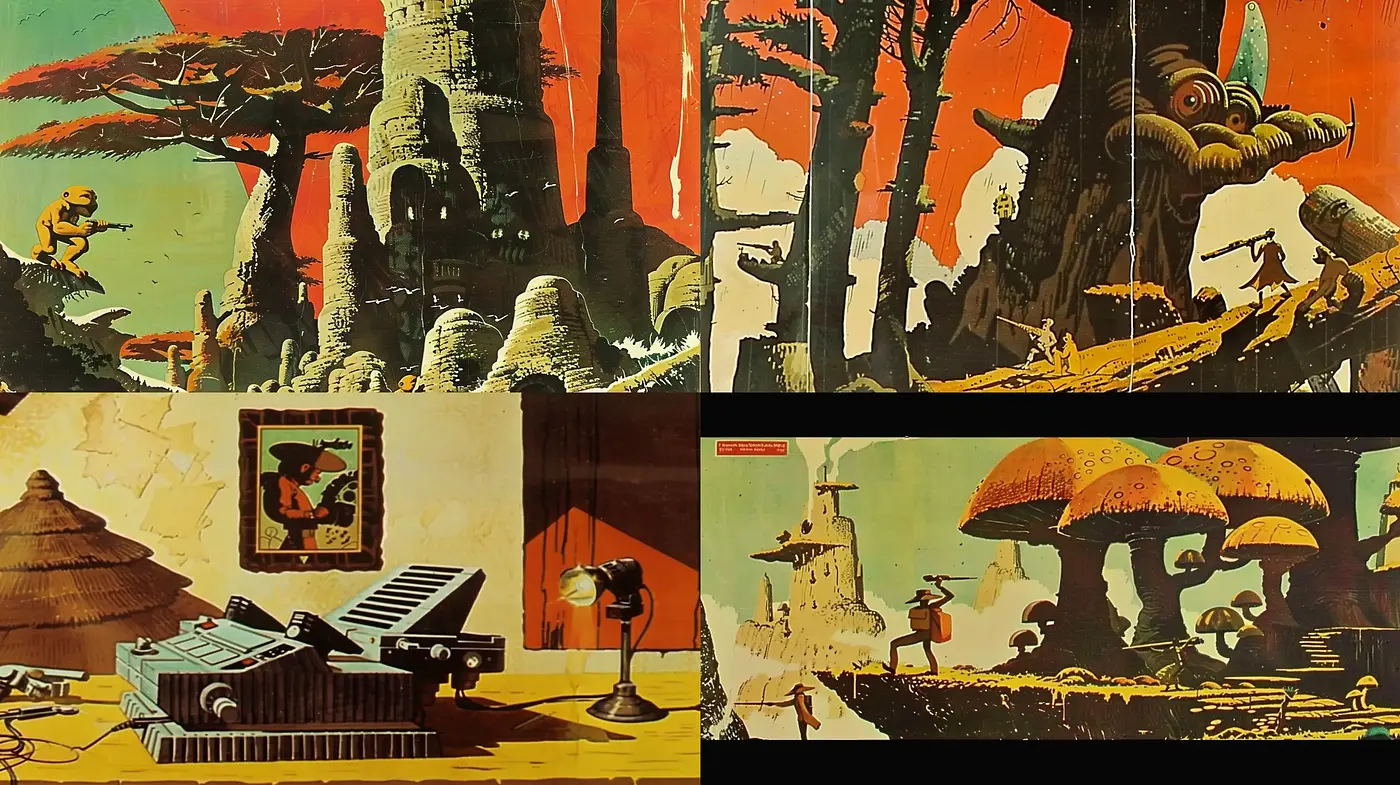Retro-Futuristic Exploration: A Homage to Science Fiction Art of the 1970s - Midjourney sref style