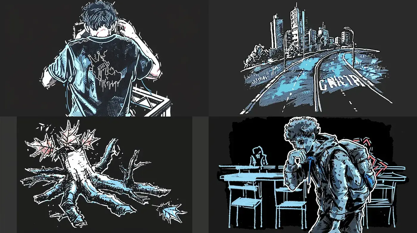 Dynamic and Urban-Inspired Illustrations with a Distinctive Edge - Midjourney sref style