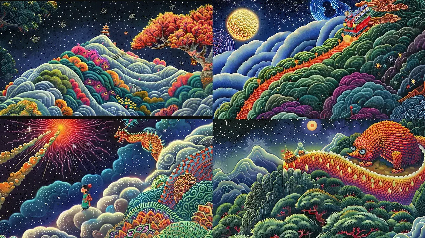 Vibrant Celestial Landscapes with Rich Fantasy Elements - Midjourney sref style