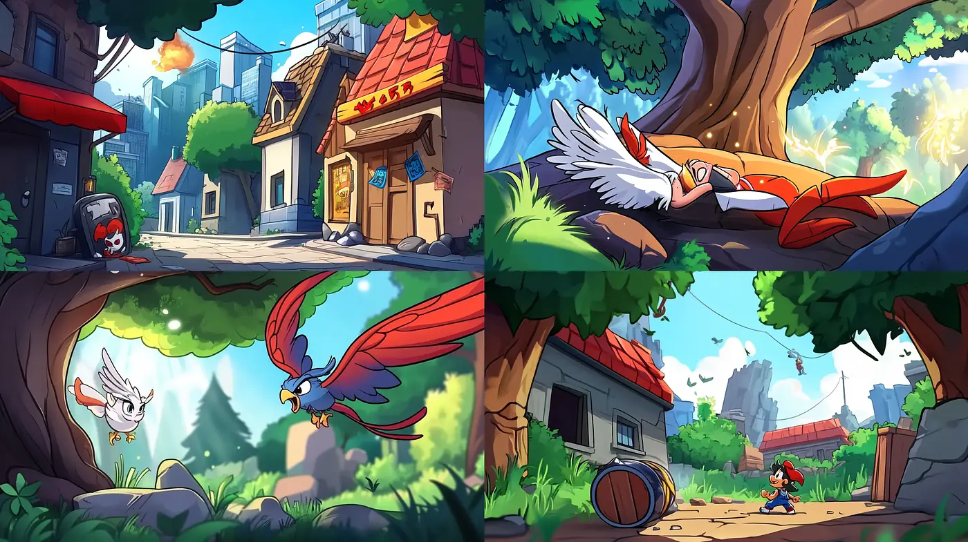 Bright and Vivacious Cartoon Panoramas with Expressive Characters - Midjourney sref style