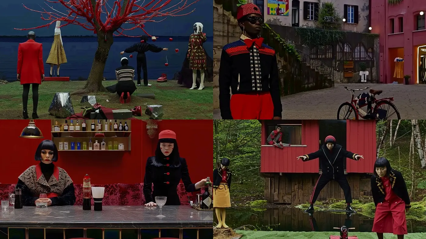 Cinematic Contrast: A Narrative of Red, Black, and Textural Intrigue - Midjourney sref style
