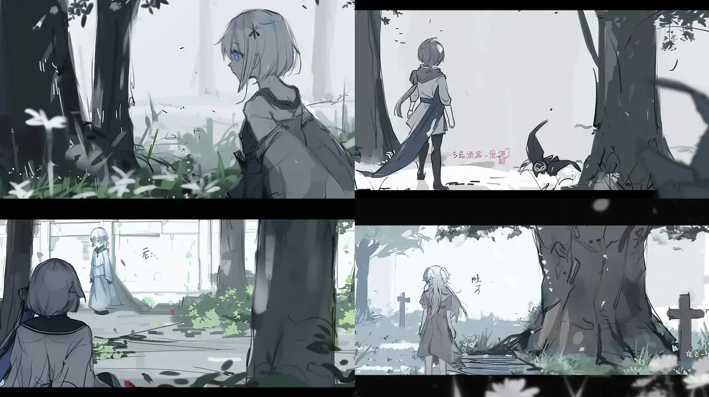 Ethereal and melancholic illustrated landscapes with a touch of whimsy - Midjourney sref style