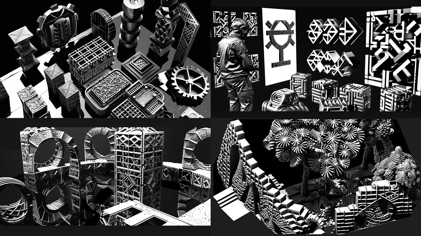 Monochromatic Complexity: An Exploration of Intricate Patterns and Abstract Forms - Midjourney sref style