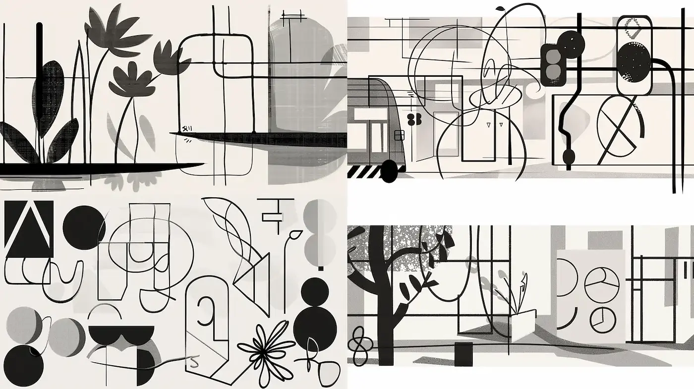 Contemporary Geometric Abstraction with Monochrome Influences - Midjourney sref style