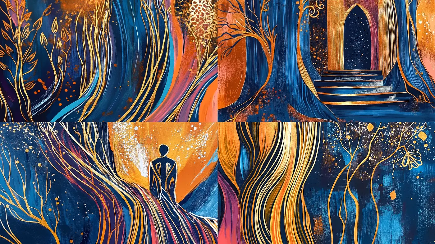 Enigmatic Celestial Voyages in Swirling Hues - Midjourney sref style