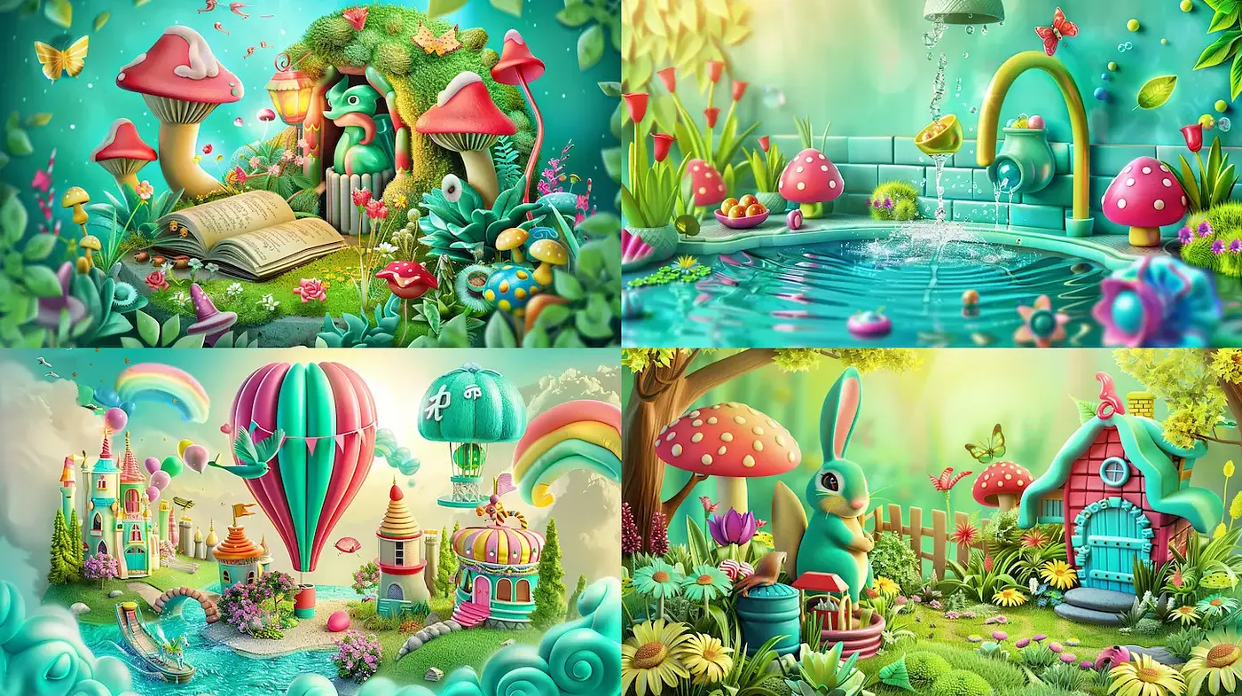 Whimsical and colorful scenes with a playful, magical atmosphere - Midjourney sref style