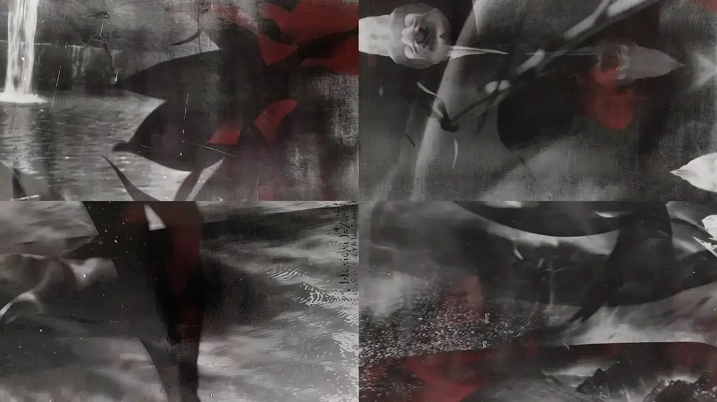 Contrasting Textures and Monochromatic Palettes with Abstract Floral Motifs - Midjourney sref style