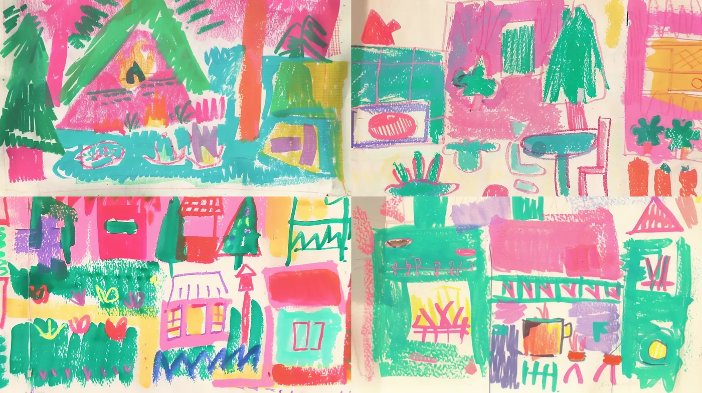 Childlike Whimsy and Vivid Expressionism in a Tapestry of Pure Colors - Midjourney sref style