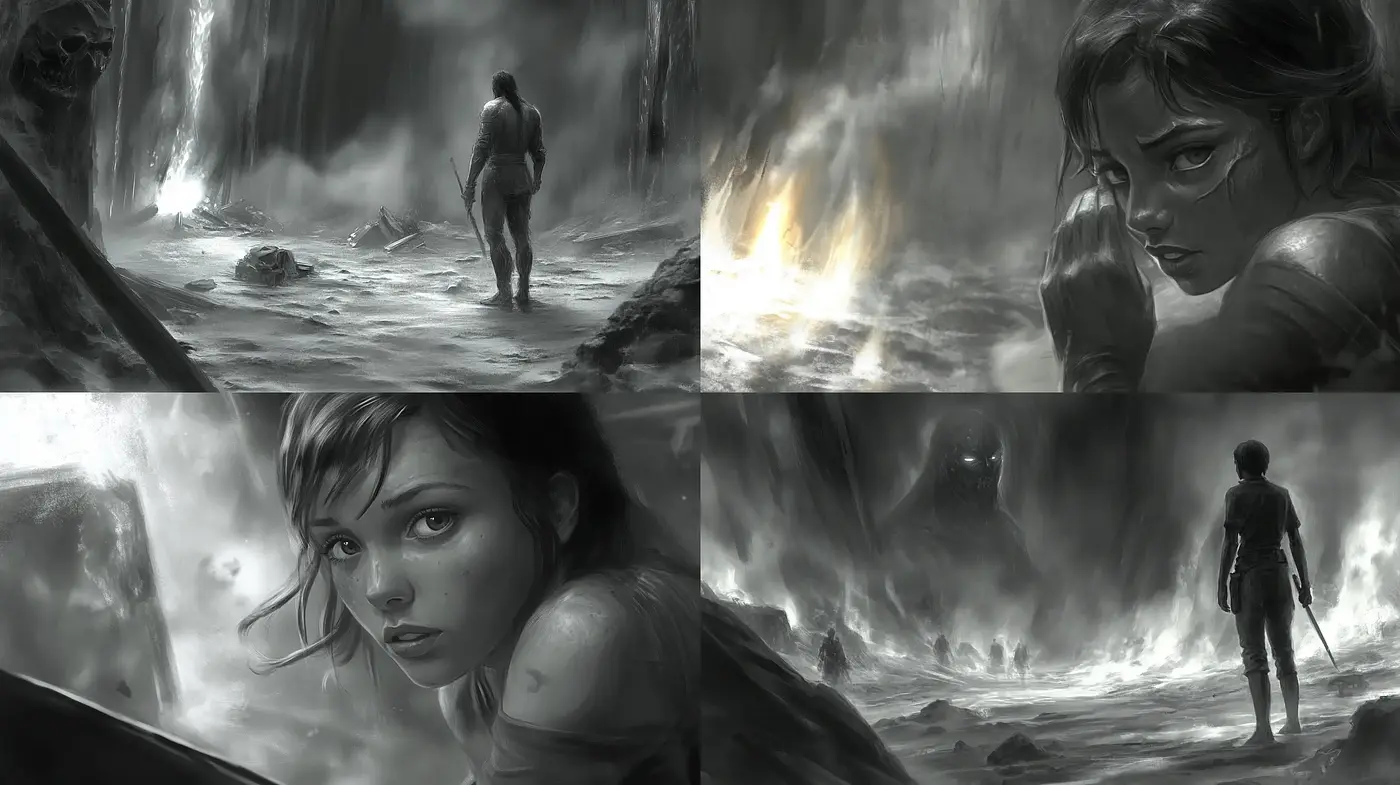 Monochromatic Cinematic Tableaus with Surreal Overtones - Midjourney sref style