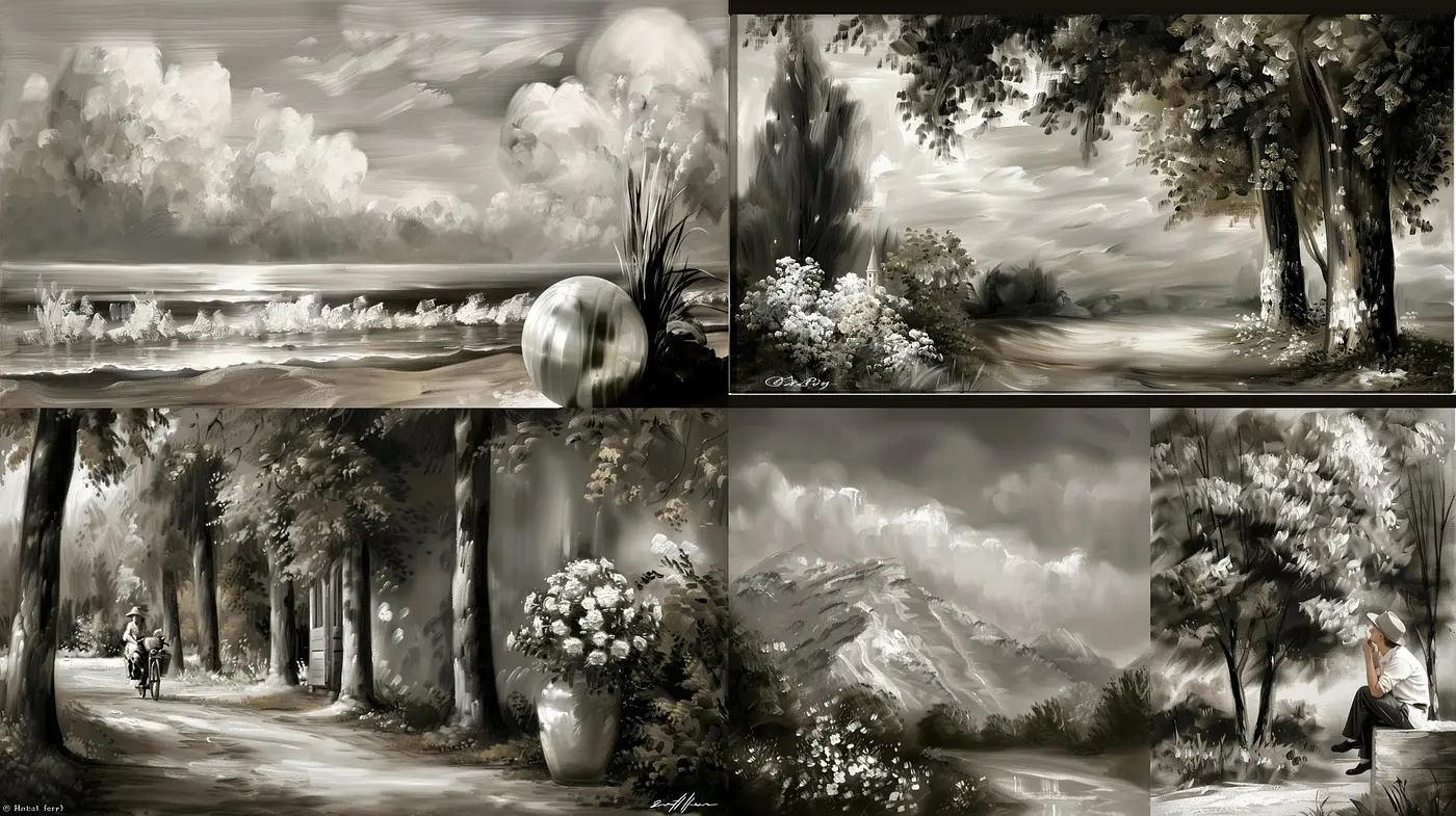Monochromatic Symphony: Textured Nuances and Emotional Depth - Midjourney sref style