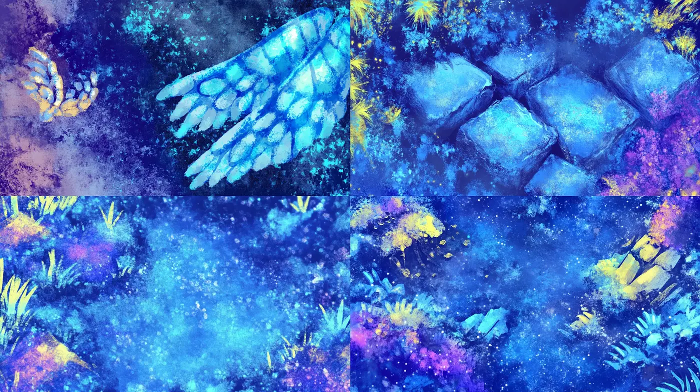 Celestial Dreamscape: A Cosmic Symphony of Blues and Purples - Midjourney sref style
