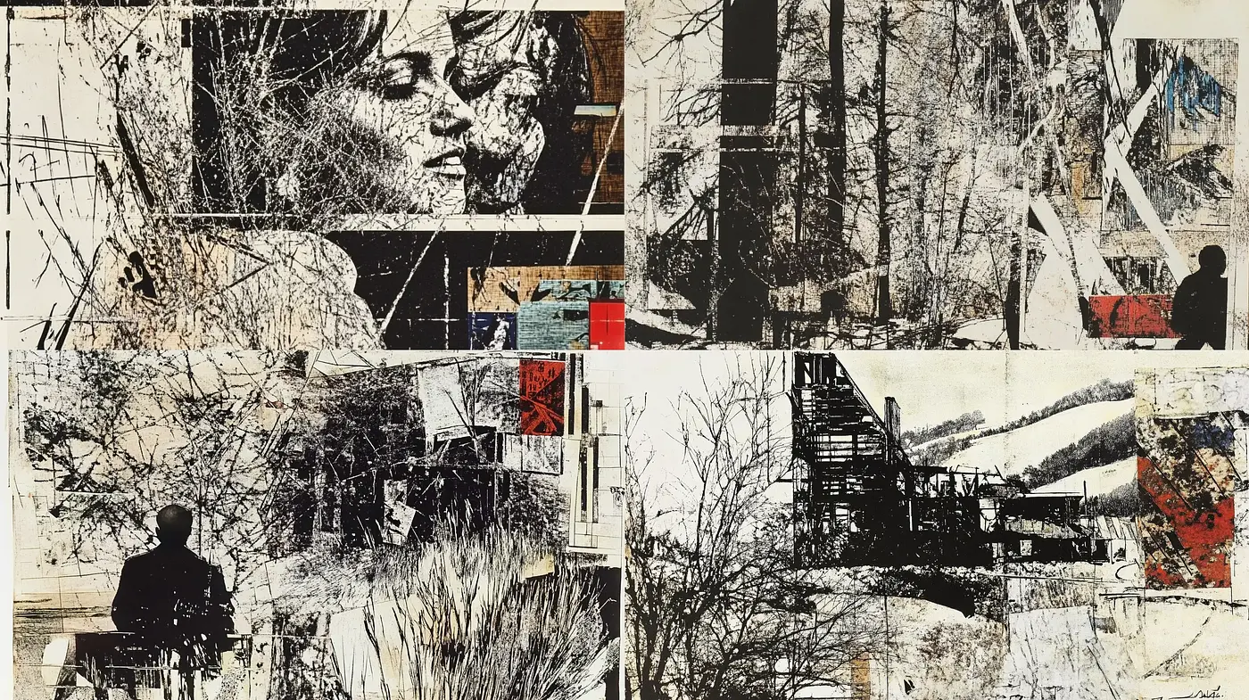 Ink Brushwork Urban Collage - Midjourney sref style