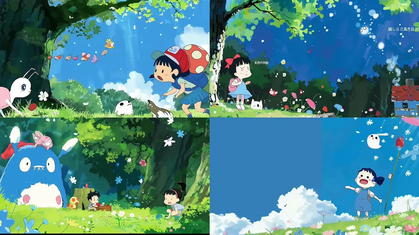 Whimsical and Enchanting Animated Landscapes with Vibrant Characters - Midjourney sref style