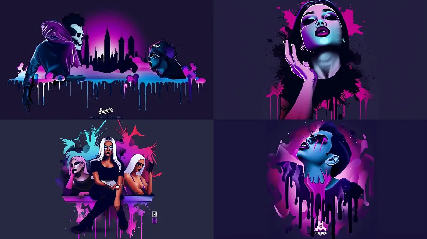 Spectral Drip: A Synthesis of Neon Noir and Surrealism - Midjourney sref style