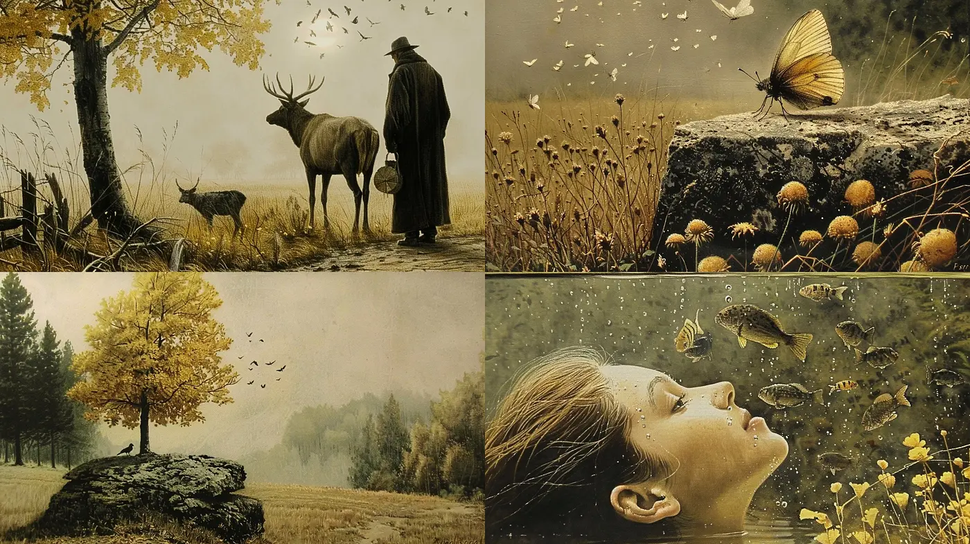 Autumnal Elegy: A Consistent Mélange of Sepia Tones and Nostalgic Serenity - Midjourney sref style