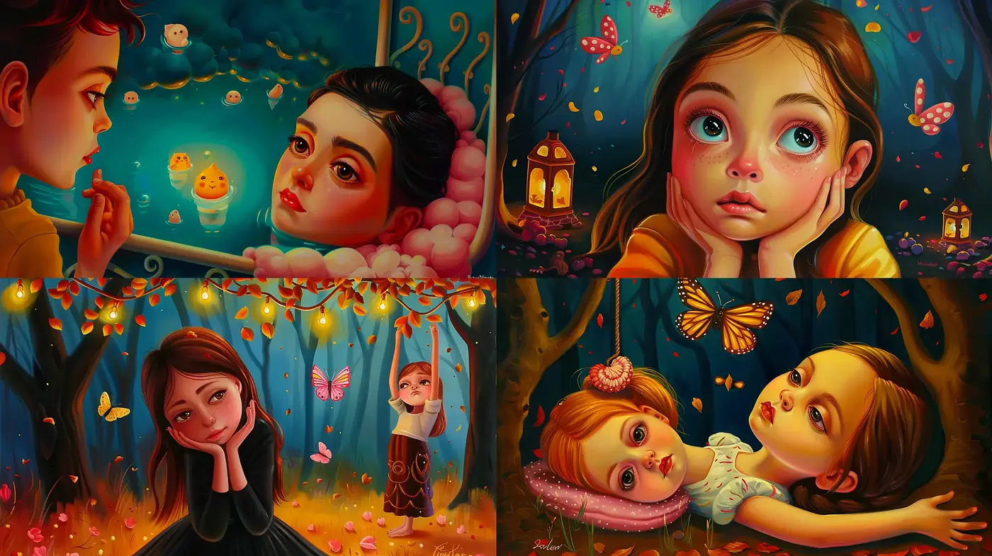 Whimsical Twilight: A Consistent Dreamlike Serenity in Stylized Portraiture - Midjourney sref style