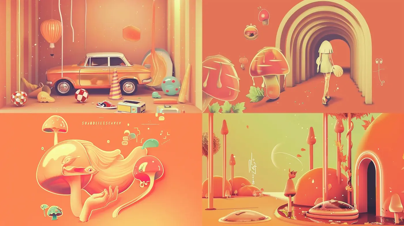 Surreal Dreamscape in Warm Tones with Organic Forms and Nostalgic Undertones - Midjourney sref style
