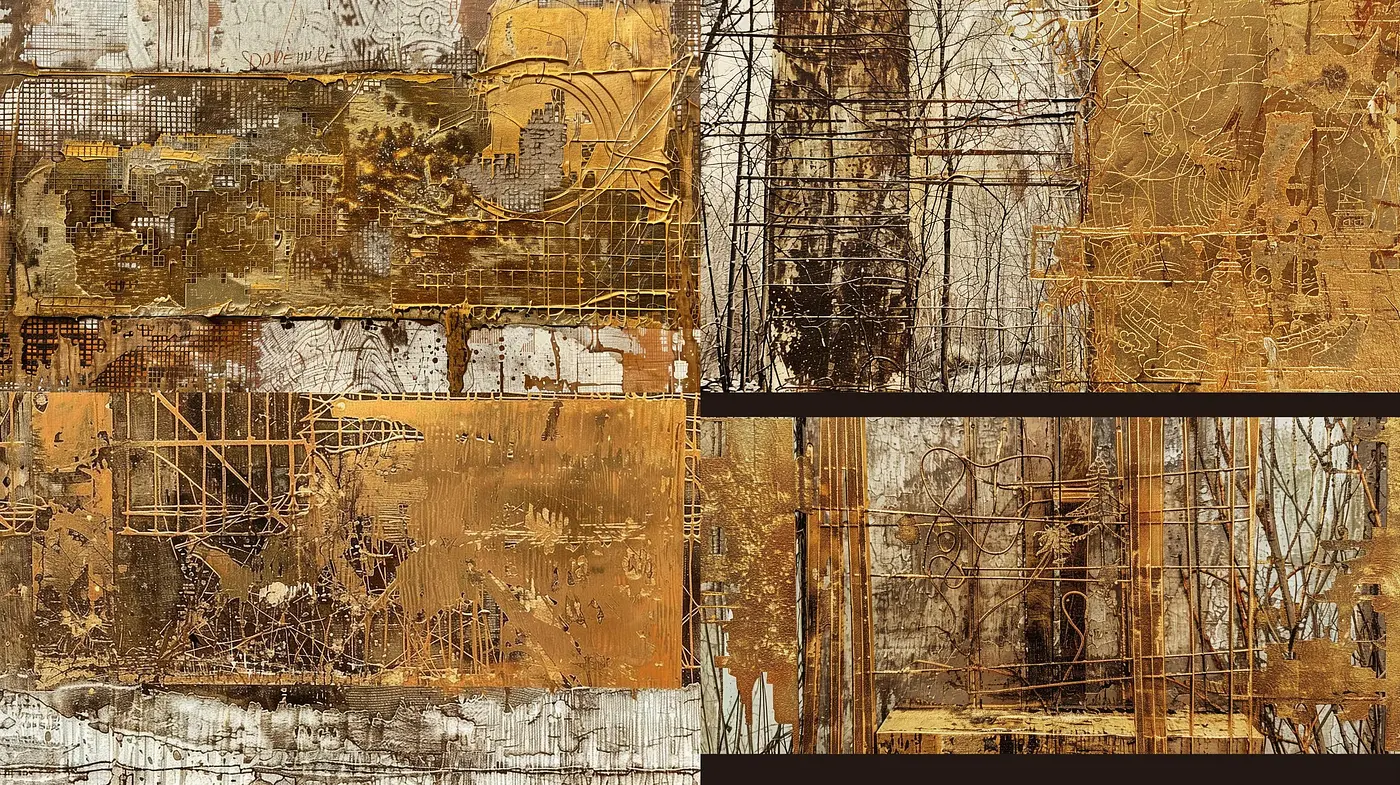 Decomposed Textural Symmetry in Earthy Hues - Midjourney sref style