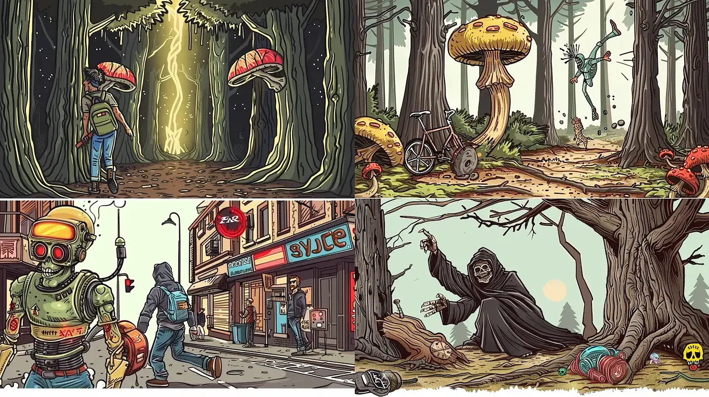 Whimsical and Bold Illustrative Style with a Surreal Undertone - Midjourney sref style