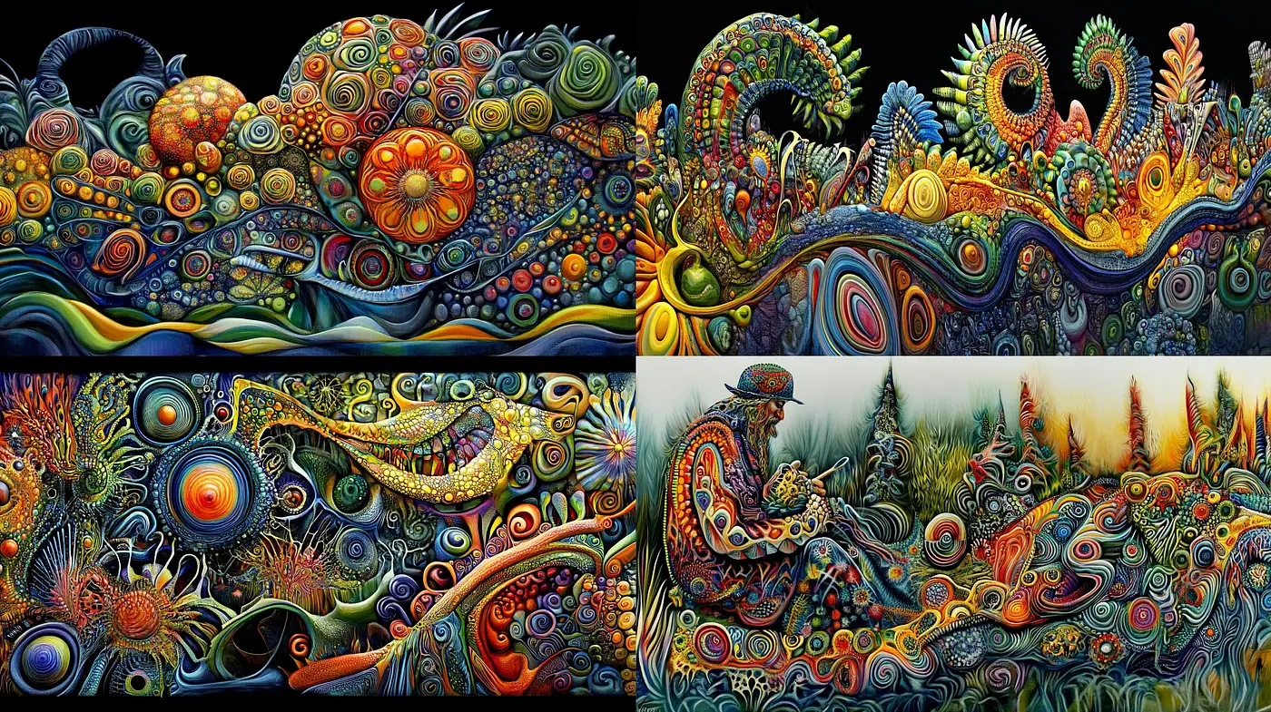 Psychedelic Dreamscape: A Fusion of Organica and Fantasia - Midjourney sref style