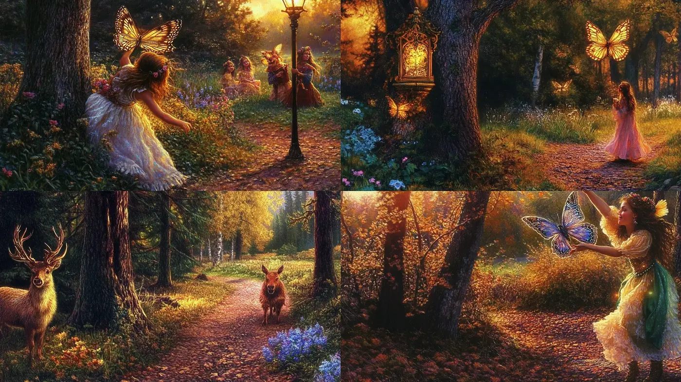 Enchanted Forest Twilight: A Consistent Brushstroke Dreamscape - Midjourney sref style