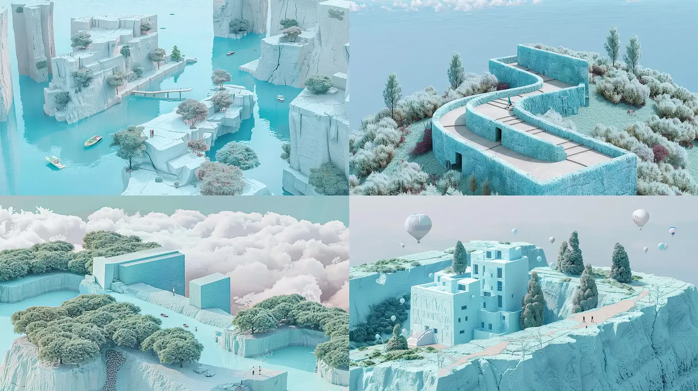 Surreal Azure Clifftop Vistas with Ethereal Overtones - Midjourney sref style