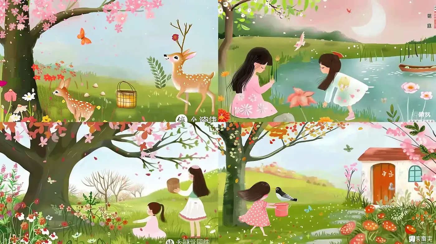Whimsical and Enchanting Pastoral Scenes with a Soft, Dreamy Quality - Midjourney sref style