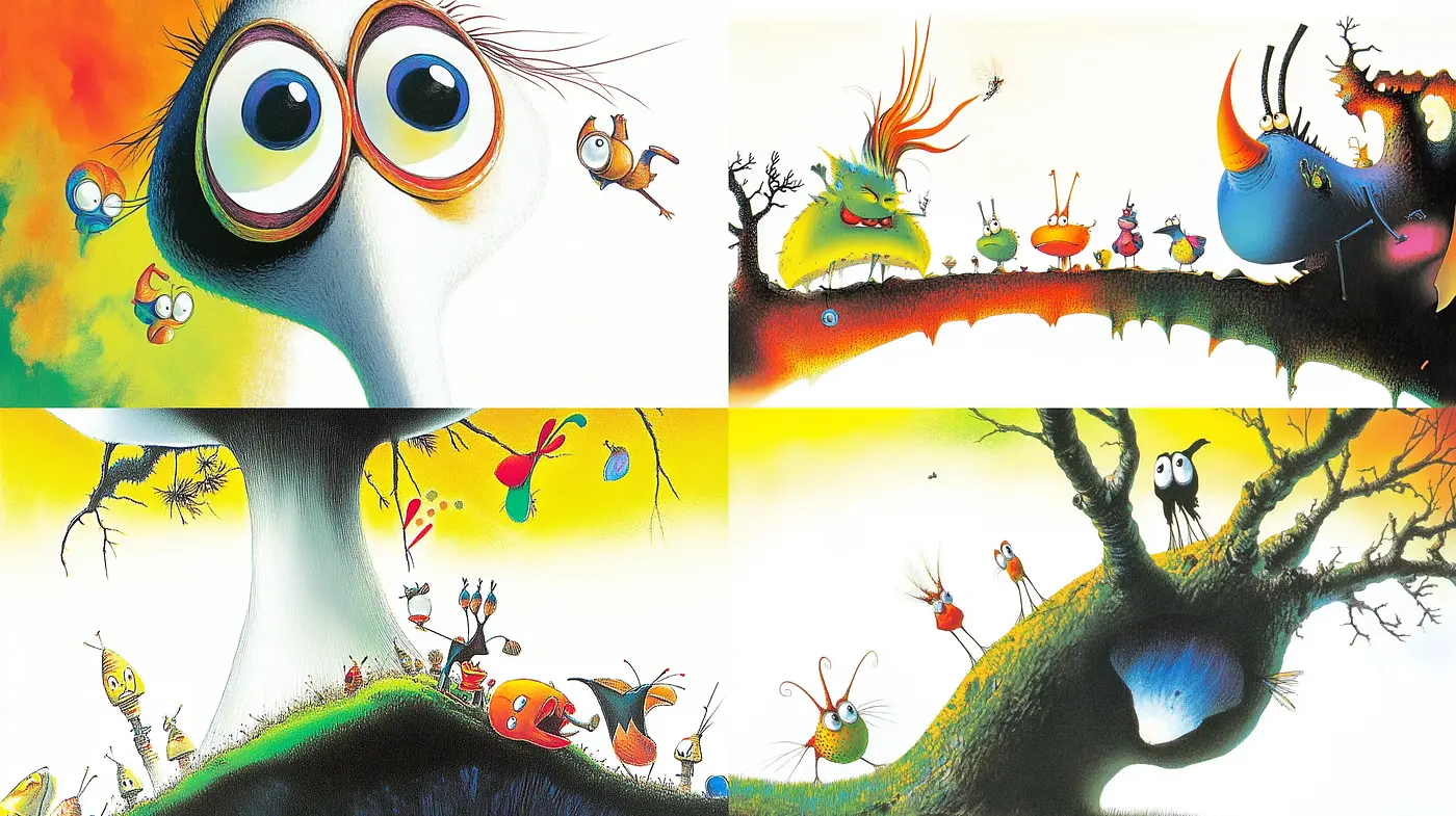 Whimsical Landscape Tales in Vivid Watercolor Hues - Midjourney sref style