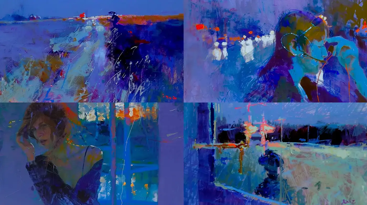 Luminous Expressionism with a Cool Palette and Urban Vibe - Midjourney sref style