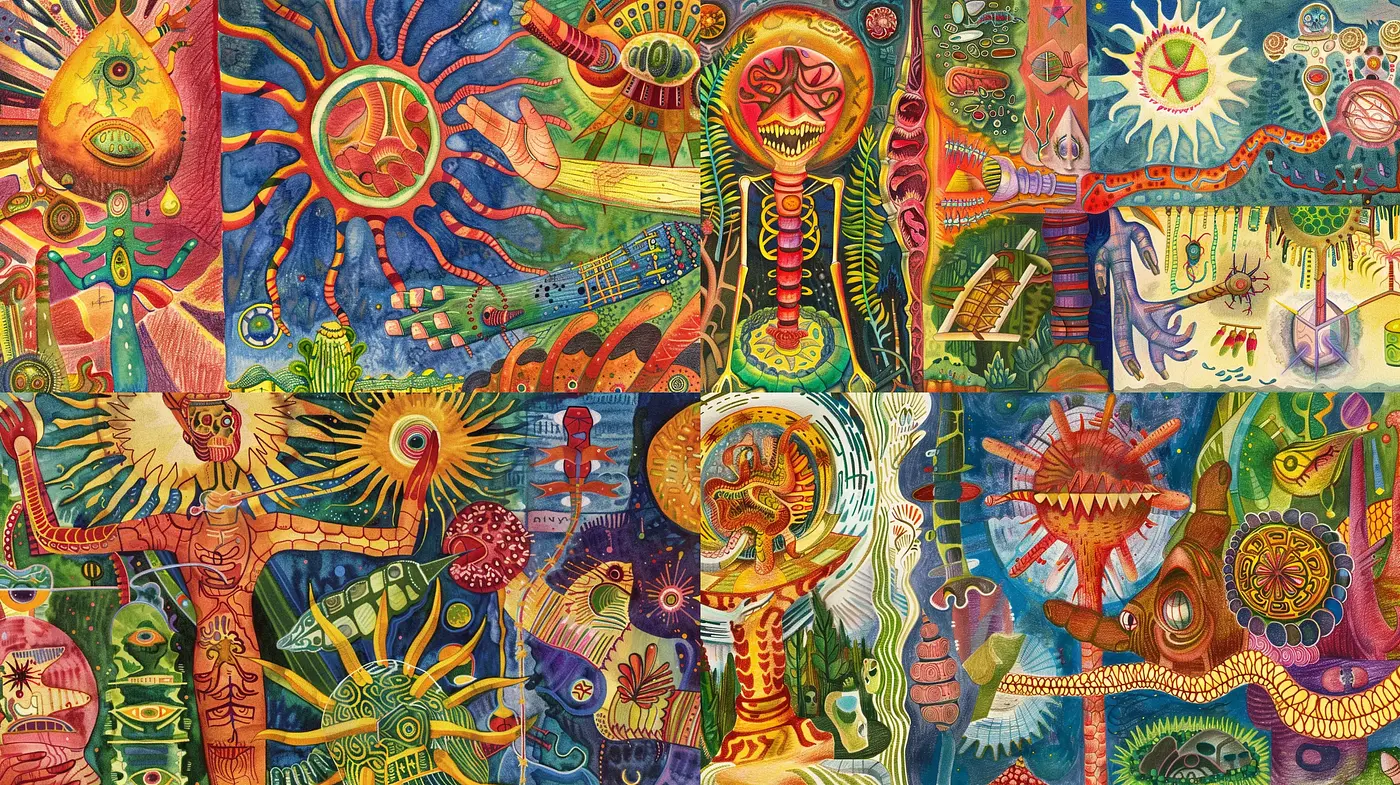 Kaleidoscopic Carnival of Vibrant Psychedelia - Midjourney sref style