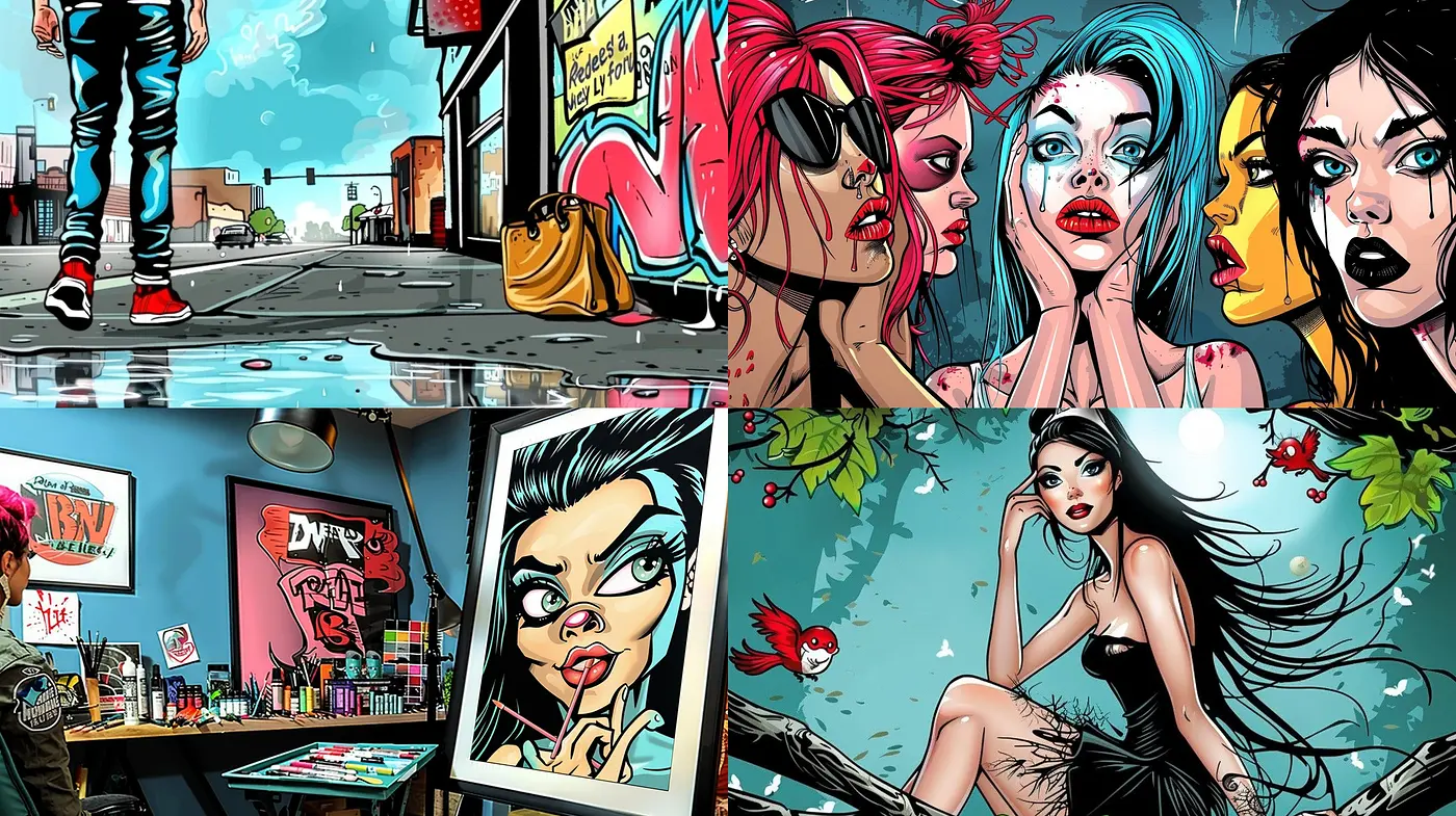 Eclectic Fusion of Urban Pop Art and Surrealism - Midjourney sref style