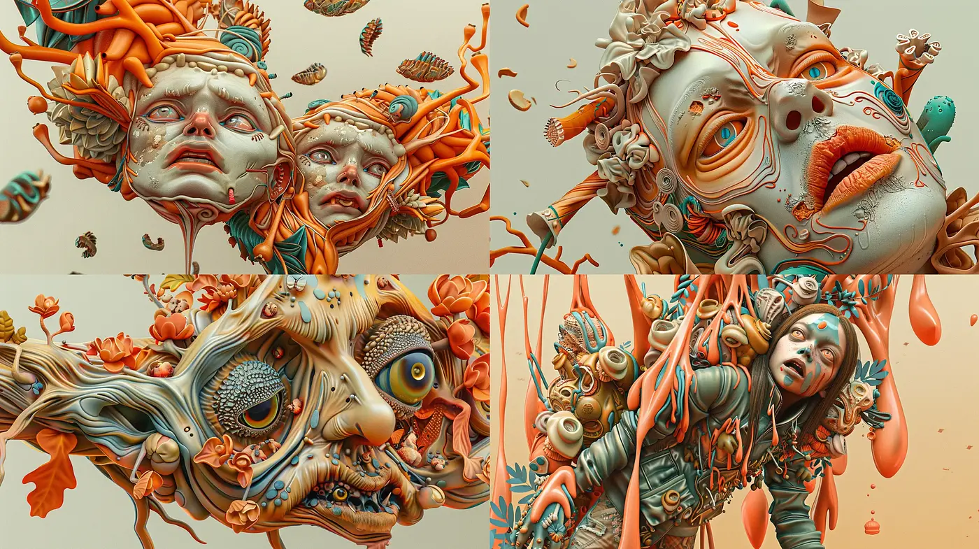 Surrealistic Visions of Fluidity and Transformation - Midjourney sref style