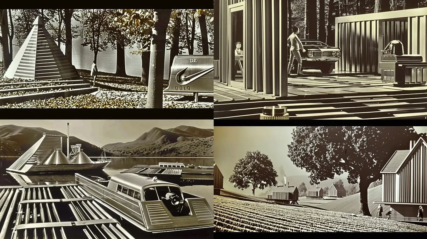 Monochromatic Retrofuturism with a Sepia Overlay - Midjourney sref style