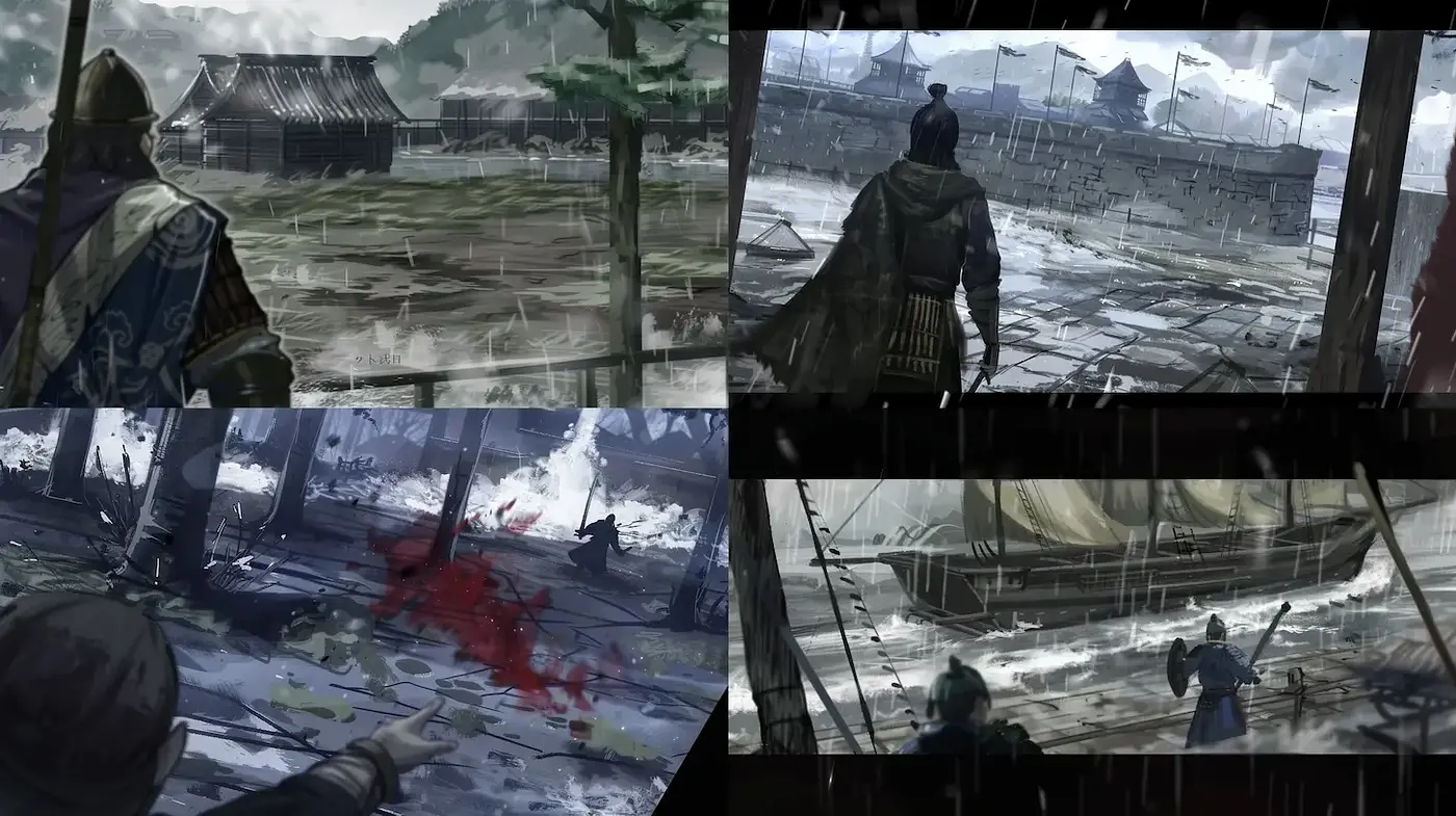 Dramatic and moody narrative art set in a historical context - Midjourney sref style
