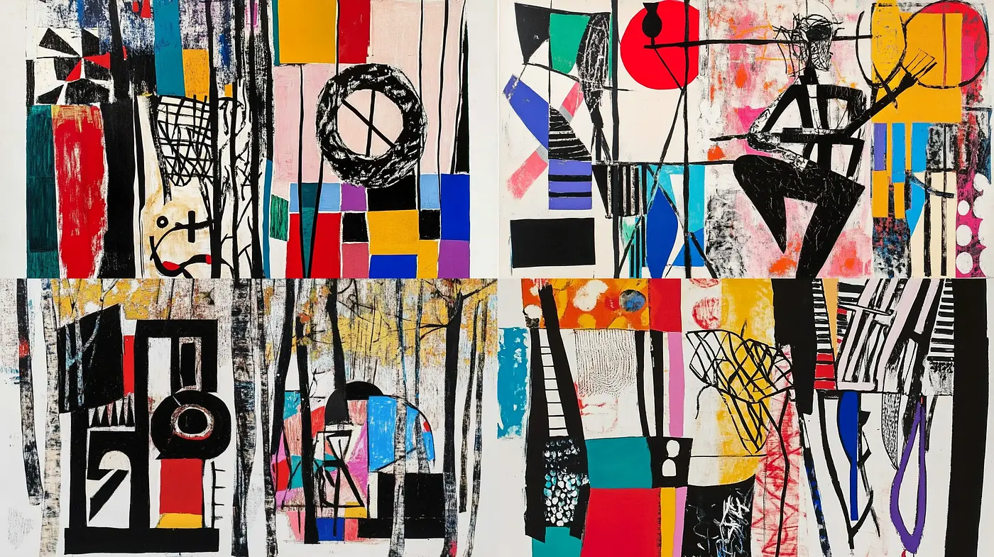 Abstract Expressionist Fusion with Bold Geometric Accents - Midjourney sref style