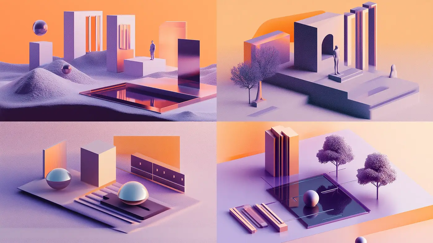 Pastel Dreamscape: A Harmonious Blend of Surreal Geometry and Sunset Glow - Midjourney sref style