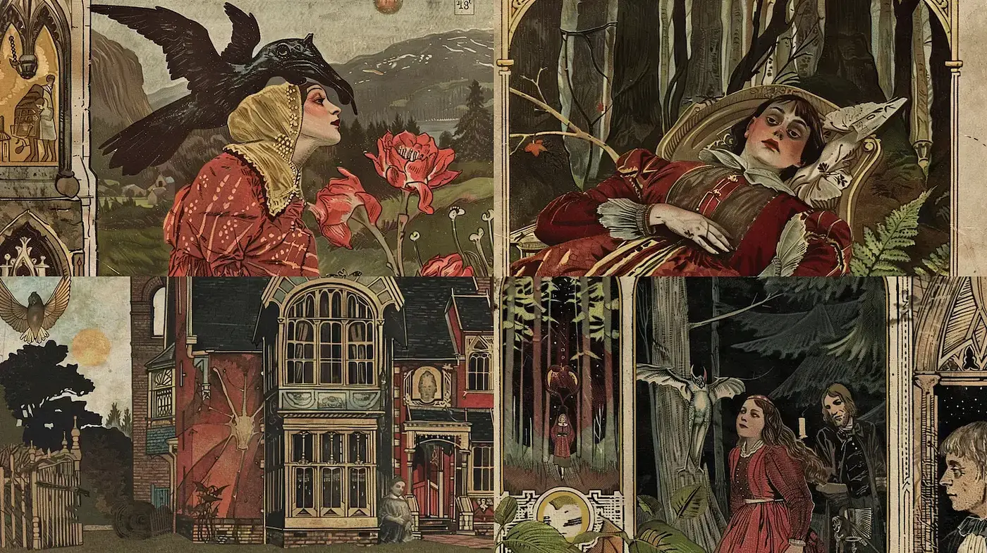 Intricate Illustrations with Gothic and Art Nouveau Influences - Midjourney sref style