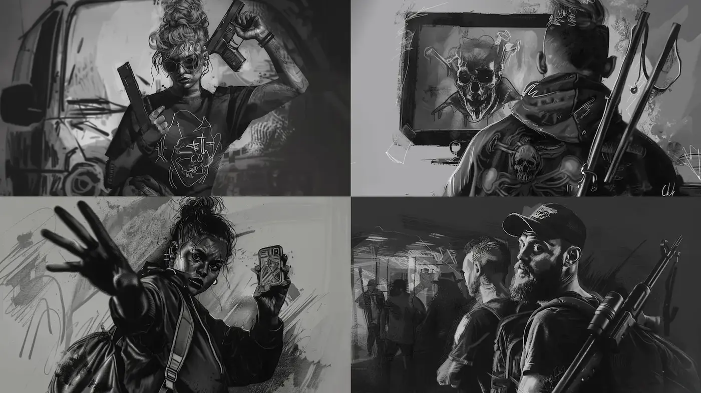 Dramatic Urban Grit with a Monochromatic Edge - Midjourney sref style