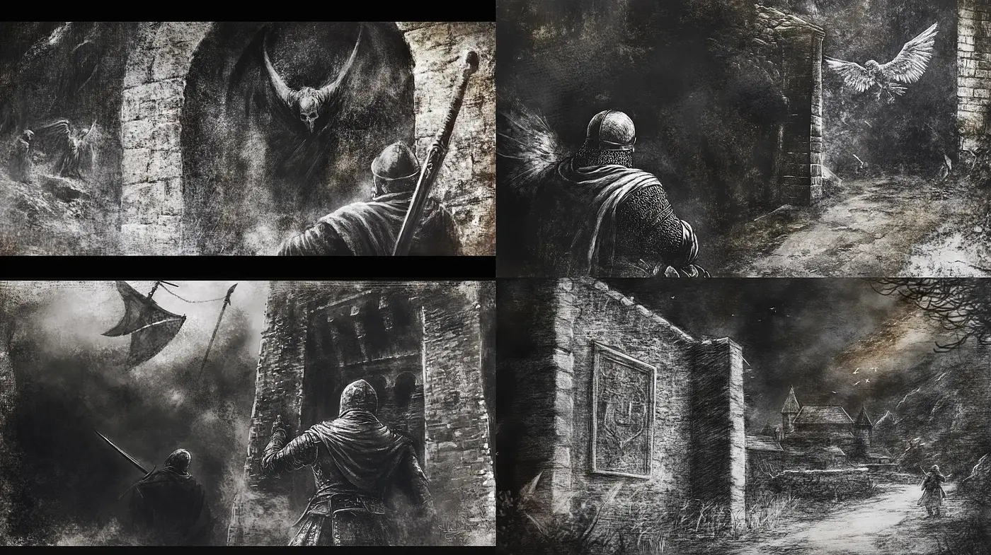 Ephemeral Echoes of Ages Past: A Dark Monochromatic Fantasia - Midjourney sref style