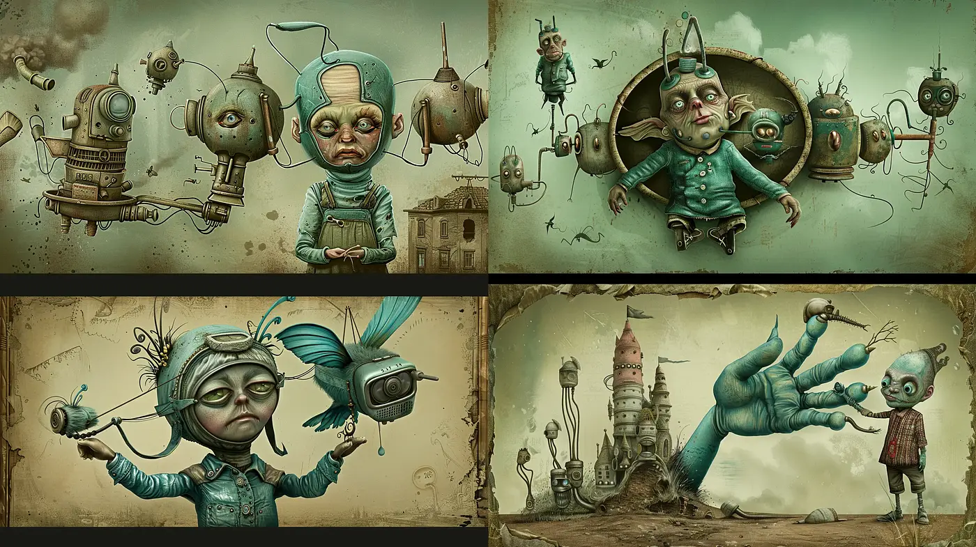 Ethereal Steampunk Fantasia: A Study in Sepia and Verdigris - Midjourney sref style