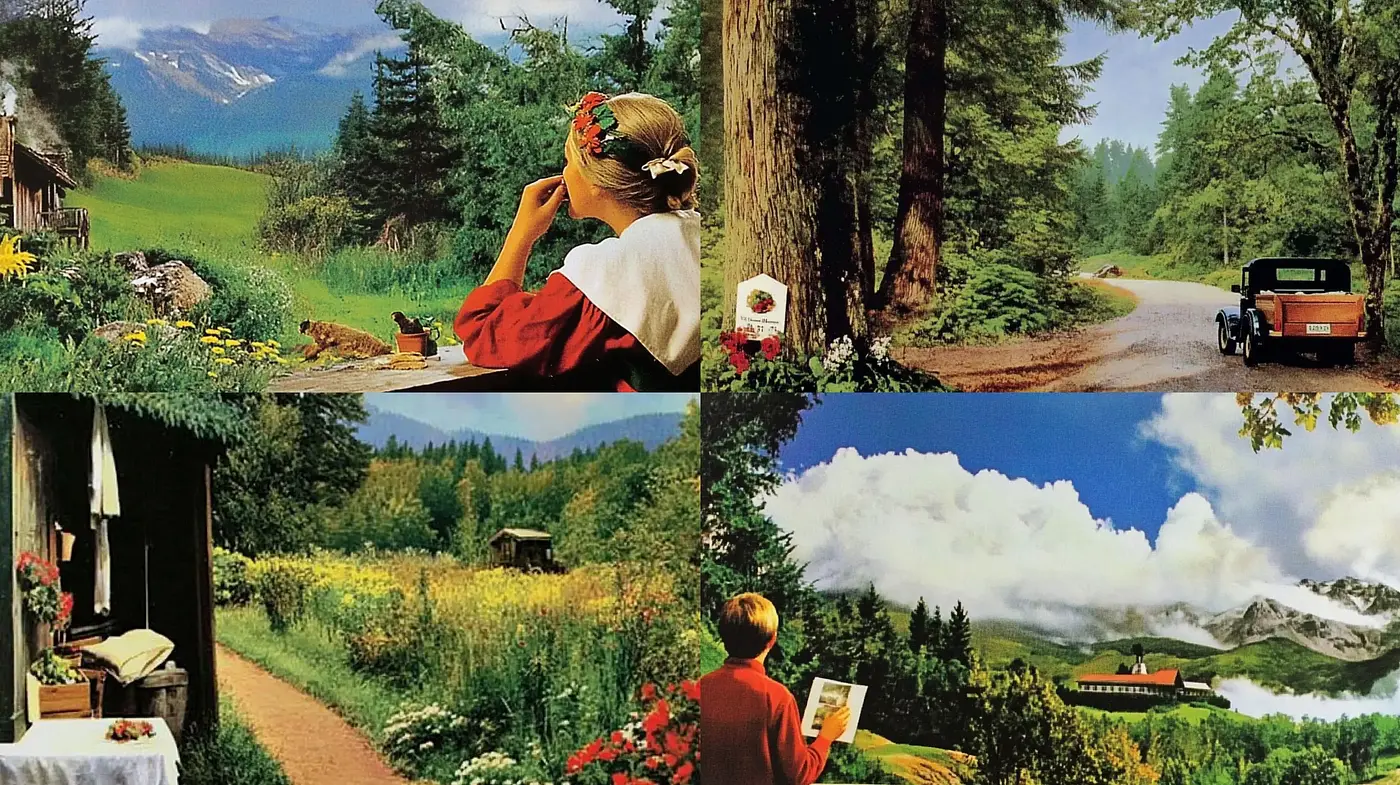 Idyllic Pastoral Harmony: A Fusion of Vintage Charm and Natural Serenity - Midjourney sref style