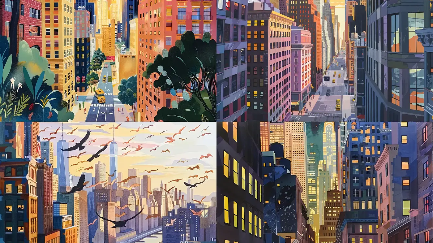 Metropolitan Mosaic: A Symphony of Urban Vibrance and Geometric Dynamics - Midjourney sref style
