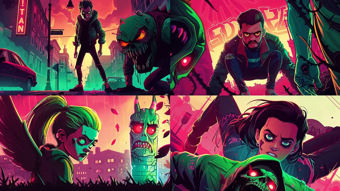 Vibrant cyberpunk-inspired visual narrative - Midjourney sref style