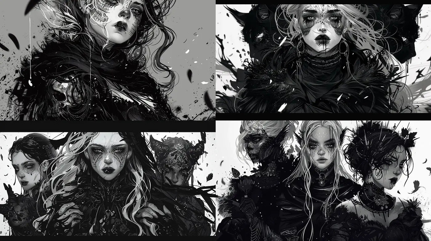 Ethereal Monochrome Dreamscape with Dynamic Brushwork - Midjourney sref style