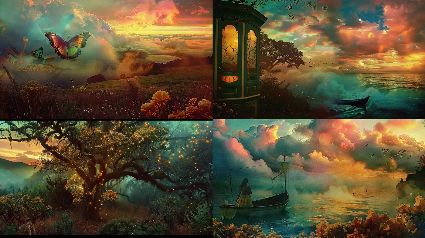 Twilight Dreamscapes with a Surreal, Romantic Aesthetic - Midjourney sref style