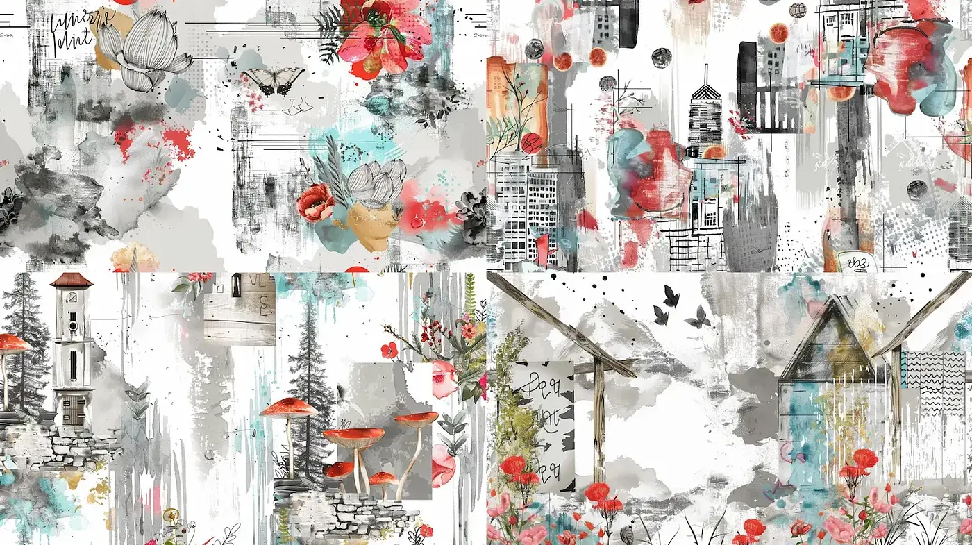 Whimsical and Evocative Artistic Fusion with Floral Motifs - Midjourney sref style