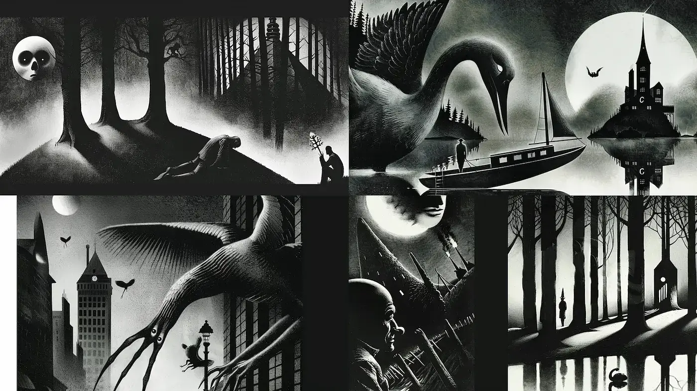 Monochromatic Surrealist Dreamscape - Midjourney sref style