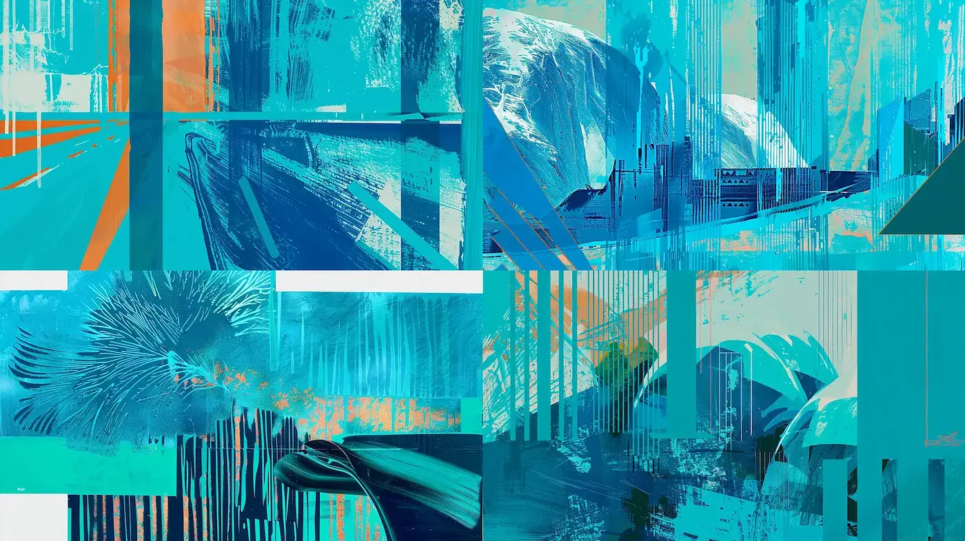 Contemporary Abstraction with Vibrant Turquoise Hues - Midjourney sref style