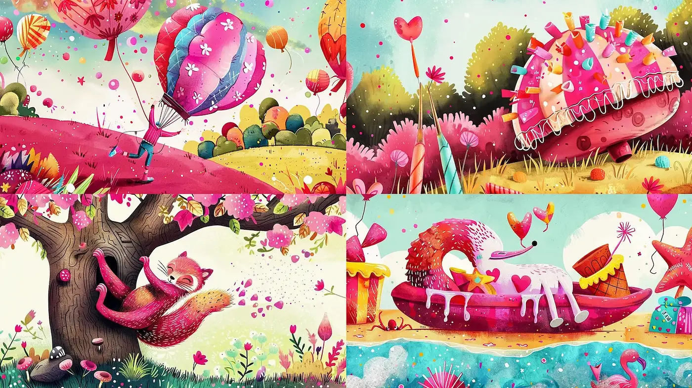 Whimsical and Vibrant Illustrated Landscapes with Fantasy Elements - Midjourney sref style