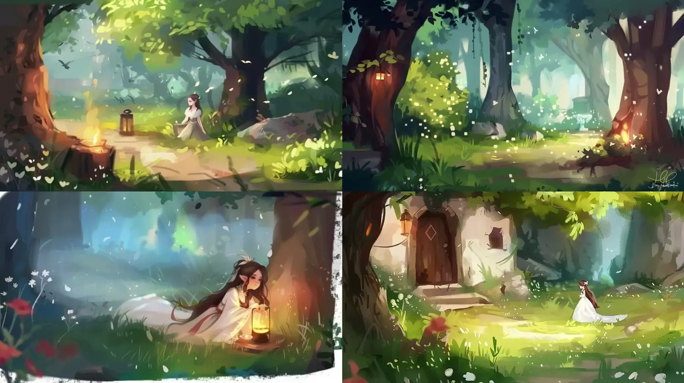 Enchanted Forest Whispers: A Brushstroke Journey Through Nature's Serenity - Midjourney sref style